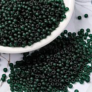MIYUKI Round Rocailles Beads, Japanese Seed Beads, 8/0, (RR156F) Matte Transparent Dark Emerald, 3mm, Hole: 1mm, about 2111~2277pcs/50g(SEED-X0055-RR0156F)