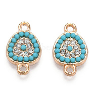 Alloy Rhinestone Links connectors, with Resin, Teardrop, Turquoise, Light Gold, 17x11x2.5mm, Hole: 1.5mm(X-ALRI-T004-32LG)