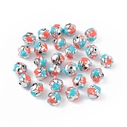 Platinum Plated Acrylic Enamel Beads, with ABS Imitation Pearl Beads, Spiral Shape, Colorful, 16~19mm, Hole: 2.3mm(OACR-I003-03)