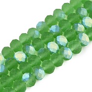 Transparent Glass Beads Strands, Faceted, Frosted, Half AB Color Plated, Rondelle, Green, 8x6mm, Hole: 1mm, about 64~65pcs/strand, 40~41cm(EGLA-A044-T8mm-MB11)