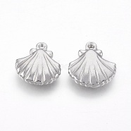 201 Stainless Steel Pendants, Shell Charms, Stainless Steel Color, 14.5x13.5x3mm, Hole: 1.2mm(STAS-O118-51P)