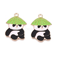 Panda Theme Alloy Enamel Pendants, Light Gold, Lead Free & Cadmium Free, Green Yellow, 27.5x19.5x1mm, Hole: 1.8mm(ENAM-T020-34C)