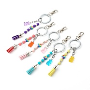 Polymer Clay Heishi Beaded Keychain, with Suede Cord Tassel and Resin Bear Pendants, 304 Stainless Steel Findings and Iron Ring, Mixed Color, 16.8cm(KEYC-JKC00252)
