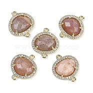 Natural Sunstone Faceted Oval Links, Rack Plating Brass Micro Pave Clear Cubic Zirconia Connector Charms, Golden, 20.5x17.5x4.5mm, Hole: 1.6mm(G-B126-01G-10)