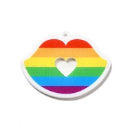 Pride Style Printed Acrylic Rainbow Pendants, Lip Pattern, 31x40x2mm, Hole: 1.5mm(SACR-B005-01B)