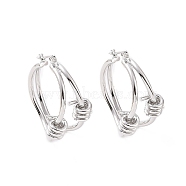 Brass Thorns Beaded Hoop Earrings for Women, Platinum, 32x31x17.5mm, Pin: 0.7mm(EJEW-F303-09P)