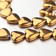 Electroplate Non-magnetic Synthetic Hematite Bead Strands, Heart, Golden Plated, 10x10x3mm, Hole: 1mm, about 44pcs/strand, 15.7 inch(G-F300-22C-03)