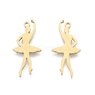 Ion Plating(IP) 201 Stainless Steel Pendant, Ballet Girl Charms, Real 18K Gold Plated, 29x14x1.5mm, Hole: 1.5mm(STAS-B027-01G)