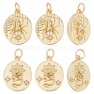 10Pcs 2 Style Rack Plating Brass Cler Cubic Zirconia Pendants, Flat Round with Spider & Snake Pattern, Real 18K Gold Plated, 17.5x13.5x3.5mm, Hole: 3.6mm, 5pcs/style(KK-BBC0004-60)