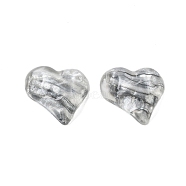 Translucent Resin Decoden Cabochons, Water Ripple Peach Heart with Glitter Powder, Gray, 17.5x18.5x6mm(CRES-M001-04A-01)