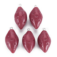Opaque Resin Pendants, with Platinum Tone Iron Loop, Sweet Potato, Pale Violet Red, 37~39.5x19x17mm, Hole: 2mm(RESI-S356-073)
