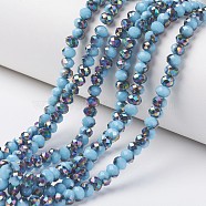 Electroplate Opaque Glass Beads Strands, Half Multi-color Plated, Faceted, Rondelle, Light Sky Blue, 6x5mm, Hole: 1mm, about 83~85pcs/strand, 38~39cm(EGLA-A034-P6mm-Q05)