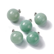 Natural Green Aventurine Pendants, with Platinum Tone Brass Findings, Round Charm, 22x18mm, Hole: 3x6mm(G-G926-02P-02)