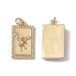 Brass Micro Pave Clear Cubic Zirconia Pendants, with Jump Ring, Cadmium Free & Nickel Free & Lead Free, Rack Plating, Rectangle, Real 18K Gold Plated, 21.5x11.5x3.5mm, Hole: 3mm(KK-G439-01G-01)