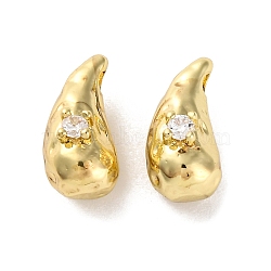 Brass Micro Pave Clear Cubic Zirconia Beads, Teardrop, Real 14K Gold Plated, 11.5x5.5x6.5mm, Hole: 1.2mm(KK-U042-06G)