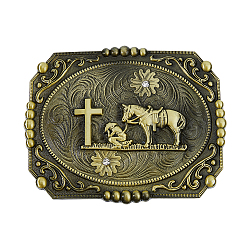 Alloy Smooth Buckles, Belt Fastener for Men, Rectangle with Cross & Horse Pattern, Antique Bronze, 90x115x18.5mm(FIND-WH0126-433AB)