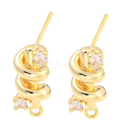 Brass Micro Pave Cubic Zirconia Stud Earring Findings, Golden, 16x7.2mm, Hole: 1.2mm(KK-U015-01G)