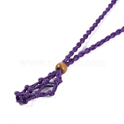 Braided Waxed Cord Empty Macrame Pouch Slider Necklace Making, with Wood Beads, Purple, 34.65x0.28x0.12 inch(88x0.7x0.3cm)(FIND-C061-01B)