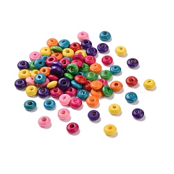 Spray Painted Rondelle Wood Beads, Mixed Color, 6.5x3mm, Hole: 1.8mm(WOOD-G008-01A)