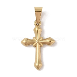 PVD Vacuum Plating 304 Stainless Steel Pendants, Cross Charm, Religion, Golden, 25x17x3mm, Hole: 6x3mm(STAS-M068-10G)