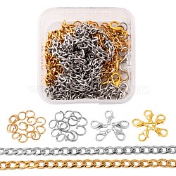 DIY 1.8m 2 Colors Vacuum Plated 304 Stainless Steel Twisted Chain Curb Chains Necklace Making Kits, 30Pcs Jump Rings and 10Pcs Zinc Alloy Lobster Claw Clasps, Mixed Color, Links: 4~5x3x0.8mm, 2 colors, 0.9m/color(DIY-FS0001-25)