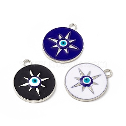 Alloy Pendants, with Enamel, Flat Round with Sun Charm, Platinum, Mixed Color, 24x20.5x2mm, Hole: 2.3mm(FIND-C019-14P)