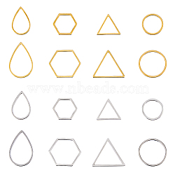 32Pcs 16 Style 201 Stainless Steel Linking Rings, Teardrop & Round Ring & Hexagon & Triangle, Golden & Stainless Steel Color, 12~21x11~18.5x1mm, Inner Diameter: 7.5~14.5x8.5~18.5mm, 2pcs/style(FIND-FH0006-45)