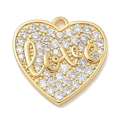 Rack Plating Brass Micro Pave Cubic Zirconia Pendants, Long-Lasting Plated, Lead Free & Cadmium Free, Heart Charms, Real 18K Gold Plated, 15x15.5x1.7mm, Hole: 1.5mm(KK-L224-011G-01)