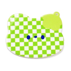 Acrylic Pendants, Checkerboard with Cat, Yellow Green, 49x45.5x2mm, Hole: 1.6mm(MACR-M028-03D)
