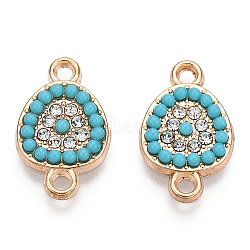 Alloy Rhinestone Links connectors, with Resin, Teardrop, Turquoise, Light Gold, 17x11x2.5mm, Hole: 1.5mm(X-ALRI-T004-32LG)