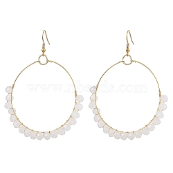 Glass Dangle Earrings, Basketball Wives Earrings for Women, White, 83x64mm(EJEW-JE05817-02)