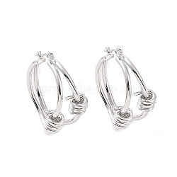 Brass Thorns Beaded Hoop Earrings for Women, Platinum, 32x31x17.5mm, Pin: 0.7mm(EJEW-F303-09P)