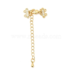 Brass Curb Chain Extenders with Micro Pave Cubic Zirconia, End Chains with Lobster Claw Clasps and Double Strand Necklace Layering Clasps, Real 18K Gold Plated, 25mm(KK-I705-17G)