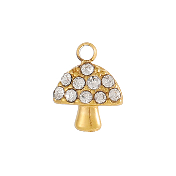 304 Stainless Steel Cubic Zirconia Charms, Mushroom, Ion Plating(IP), Real 14K Gold Plated, Clear, 7x7mm