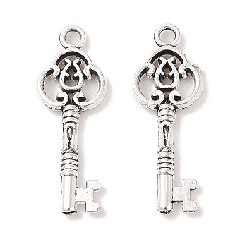 Tibetan Style Alloy Skeleton Key Pendants, Cadmium Free & Lead Free, Antique Silver, 28.3x10x2.5mm, Hole: 2mm, about 454pcs/500g