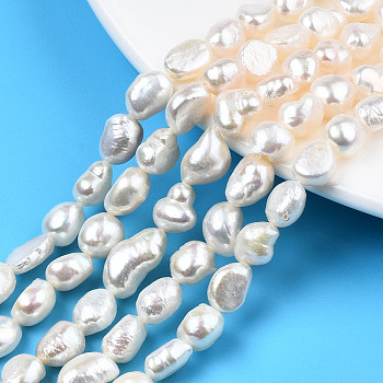 Natural Cultured Freshwater Pearl Beads Strands, Two Sides Polished, Creamy White, 7~13x7~8x4.5~7mm, Hole: 0.7mm, about 37~39pcs/strand, 13.78 inch~14.17 inch(35~36cm)