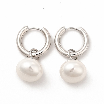 304 Stainless Steel Hoop Earring, Plastic Imitation Pearl Dangle Earring for Women, Stainless Steel Color, 31mm, Pin: 0.9mm