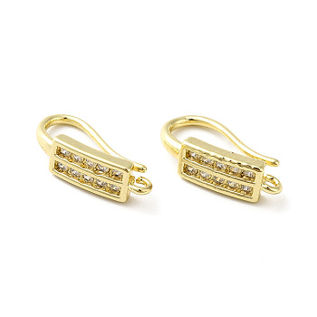 Brass Micro Pave Clear Cubic Zirconia Earring Hooks, Ear Wire, with Horizontal Loops, Rectangle, Real 18K Gold Plated, 16.5mm, Hole: 1mm, Pin: 1.1mm, 17 Gauge