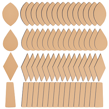 64Pcs 4 Styles Imitation Leather Label Tags, for DIY Jeans, Bags, Shoes, Hat Accessories, Teardrop & Rhombus & Trapezoid & Leaf, Beige, 44~60x20~34x2mm, 16pcs/style