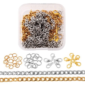 DIY 1.8m 2 Colors Vacuum Plated 304 Stainless Steel Twisted Chain Curb Chains Necklace Making Kits, 30Pcs Jump Rings and 10Pcs Zinc Alloy Lobster Claw Clasps, Mixed Color, Links: 4~5x3x0.8mm, 2 colors, 0.9m/color