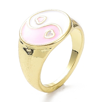 Alloy Enamel Finger Rings, Yin Yang, Light Gold, Pink, 2mm, US Size 8 1/2(18.5mm)