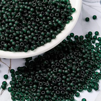 MIYUKI Round Rocailles Beads, Japanese Seed Beads, 8/0, (RR156F) Matte Transparent Dark Emerald, 3mm, Hole: 1mm, about 2111~2277pcs/50g
