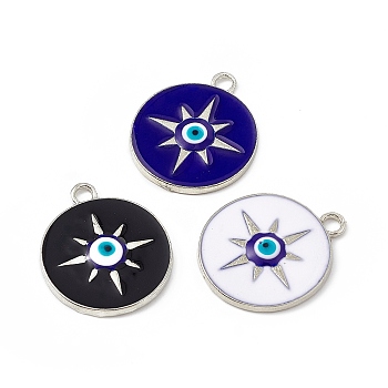 Alloy Pendants, with Enamel, Flat Round with Sun Charm, Platinum, Mixed Color, 24x20.5x2mm, Hole: 2.3mm