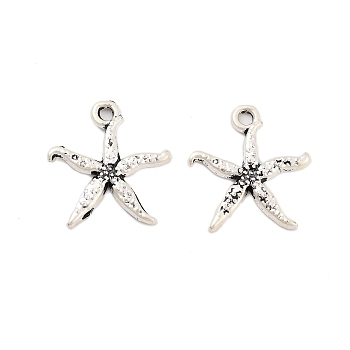 Rack Plating Alloy Pendants, Electroplate Nickel Cadmium Free & Lead Free, Starfish, Antique Silver, 18x17x2mm, Hole: 1.6mm