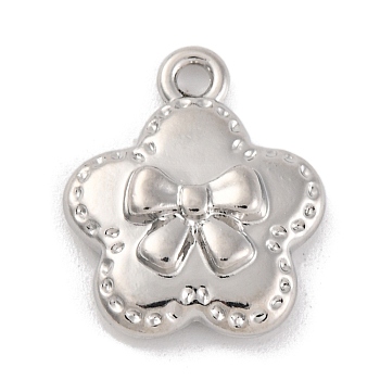 Alloy Pendants, Flower with Bowknot, Platinum, 16.5x14x4mm, Hole: 1.6mm