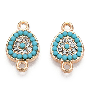 Alloy Rhinestone Links connectors, with Resin, Teardrop, Turquoise, Light Gold, 17x11x2.5mm, Hole: 1.5mm