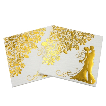 Gold Foil Paper Tissue, Disposable Napkins, for Wedding Theme Decorations, Square, Gold, 330x330mm, 20pcs/bag