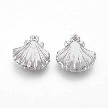 201 Stainless Steel Pendants, Shell Charms, Stainless Steel Color, 14.5x13.5x3mm, Hole: 1.2mm