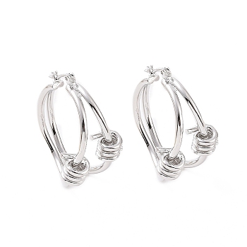 Brass Thorns Beaded Hoop Earrings for Women, Platinum, 32x31x17.5mm, Pin: 0.7mm