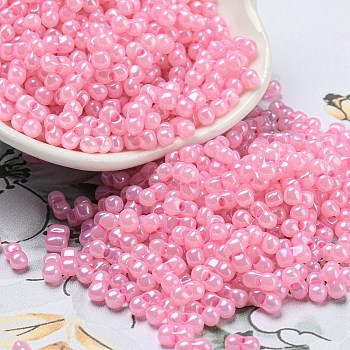 Glass Seed Beads, Opaque Colours Luster, Peanut, Pink, 6x3x3mm, Hole: 1.2mm, about 6250pcs/pound
